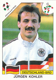 Jurgen Kohler WC 1990 Germany samolepka Panini World Cup Story #197